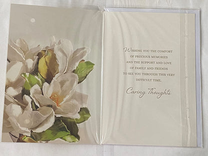 With Sympathy On The Loss of Your Loved One Sympathy Card Condolence White Flowers/Gold Words Foil Detail(NC-VA162E)