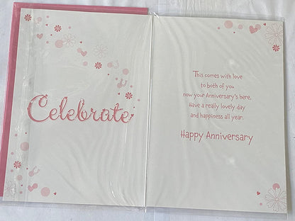 Happy Anniversary To A Lovely Nan & Grandad Love & Happiness On Your Anniversary Wedding Anniversary Card Sitting Teddies/Flowers/Words Glitter/Foil Detail(PH43652A)