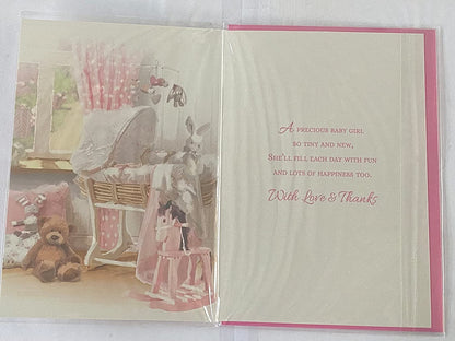 Loving Wishes On The Birth Of Our Great-Granddaughter New Baby Girl Born Card From The Great-Grandparents White Crib/Teddy Foil Detail(VA101E)