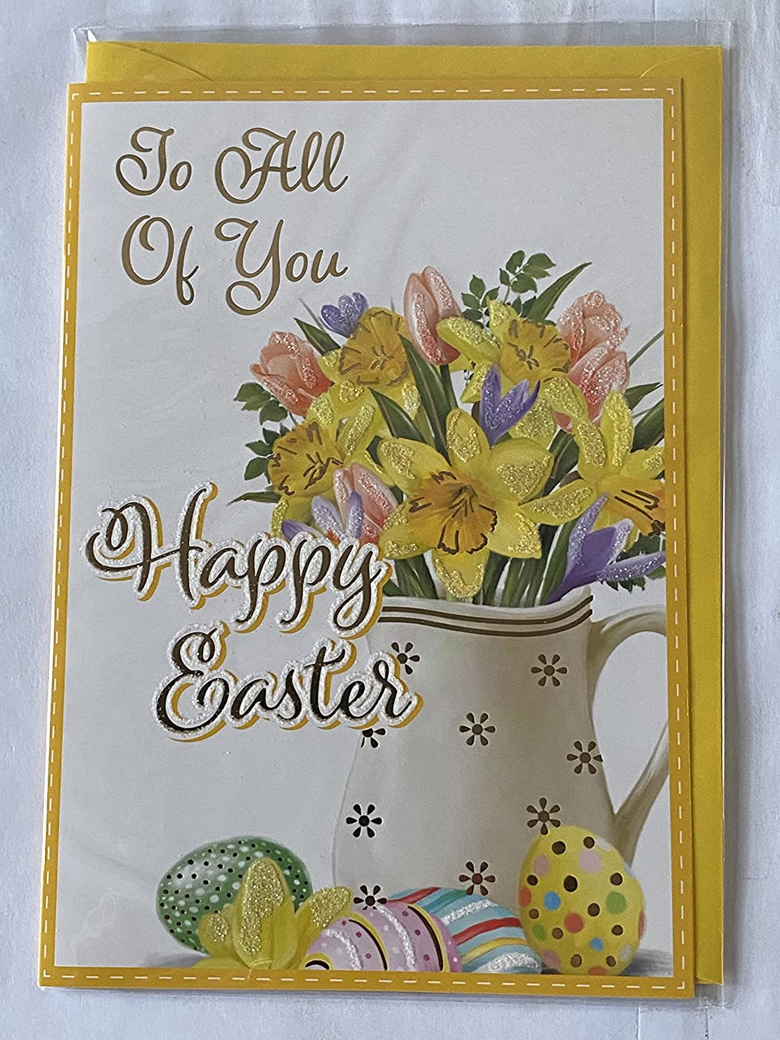 To All Of You Happy Easter Card Multi Flowers/Jug/Eggs Glitter/Foil Detail(PH48821A)