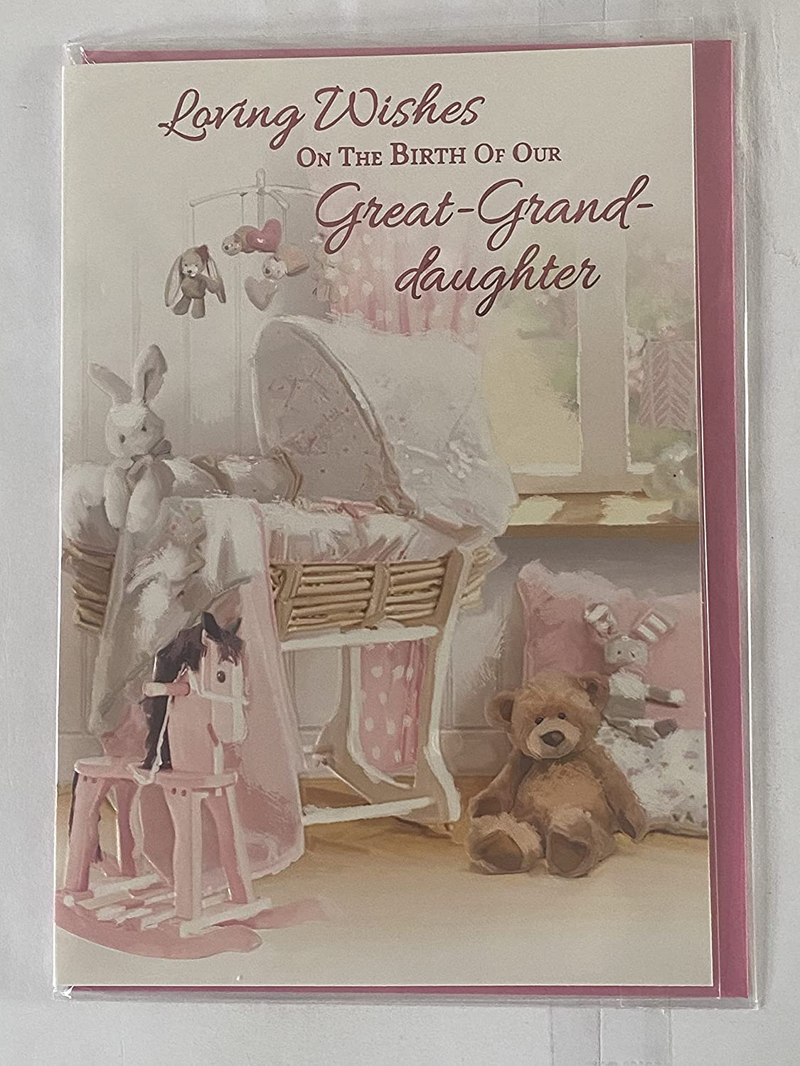 Loving Wishes On The Birth Of Our Great-Granddaughter New Baby Girl Born Card From The Great-Grandparents White Crib/Teddy Foil Detail(VA101E)