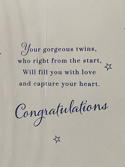 On The Birth Of Your Lovely Twins Congratulations Twin Boys New Baby Boy Born Birth Card Blue-Teddy/Dog/Toy Bricks/Balloons/Blue Words Foil Detail(PH48414E)