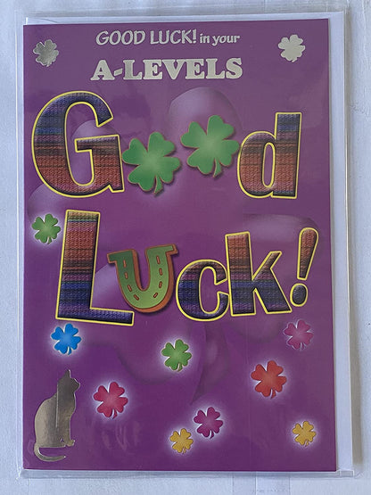 Good Luck! In Your A-Levels Good Luck! Card A Level Exams Exam Purple-Multi Clovers Foil Detail