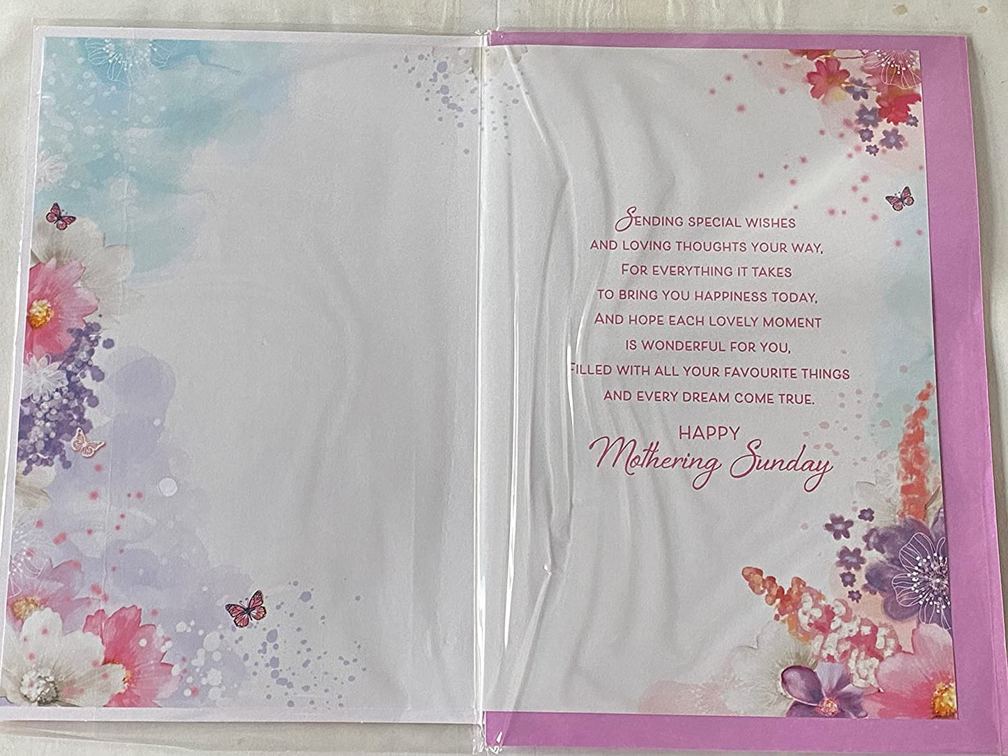 Have A Wonderful Day Sending Wishes For A Very Special Mothering Sunday Mother's Day Mothers Day Card Multi Flowers/Gold Butterflies/Words 3D/Glitter/Foil Detail