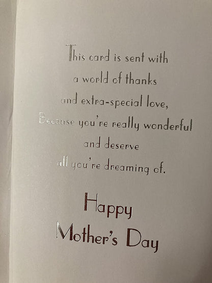 To A Special Auntie On Mother's Day Mothers Day Card White-Silver Butterflies/Words Ribbon/Foil Detail