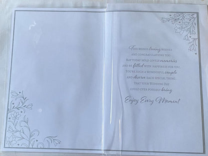 To A Wonderful Daughter & Your Husband On Your Wedding Day Forever & Always Wedding Day Card White/Silver-Heart/Words 3D/Foil Detail(PRELUDE48743)