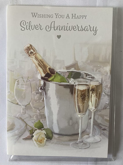 Wishing You A Happy Silver Anniversary Your 25th Wedding Anniversary Card Champagne/Ice Bucket/Flutes Foil Detail(NC-VA159A)