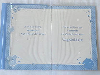 Congratulations On The Birth of Your Gorgeous Great-Grandson New Baby Boy Born Card to The Great-Grandparents White/Blue Clothes Line/Silver Words Foil Detail9PH39999A)