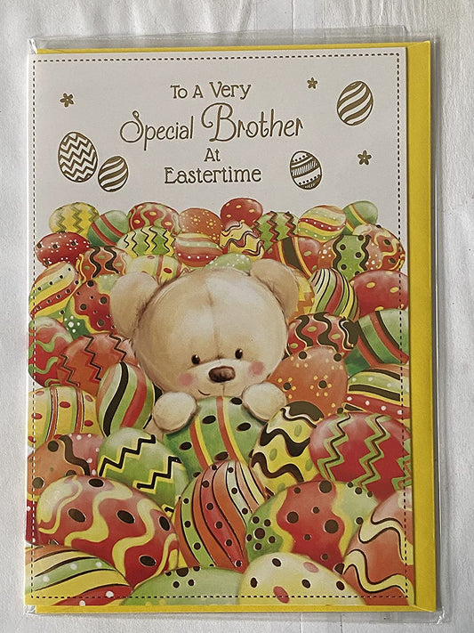 To A Very Special Brother At Eastertime Easter Card Teddy/Multi Easter Eggs Foil Detail)PH41450E)