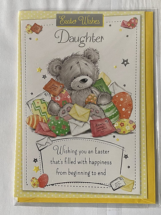 Easter Wishes Daughter Easter Card Teddy/Multi Letters/Multi Easter Eggs/Silver Words Foil Detail(PH39711A)