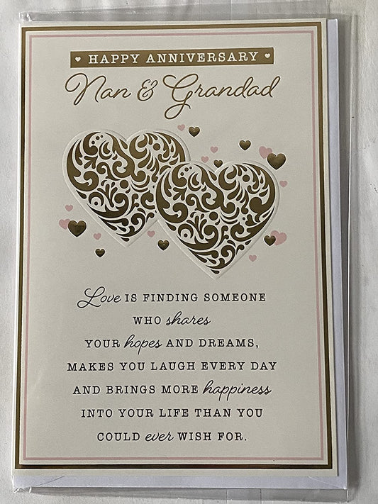 Happy Anniversary Nan & Grandad On Your Anniversary Wedding Anniversary Card Gold/Pink Hearts/Gold Words Foil Detail(PH47356E)