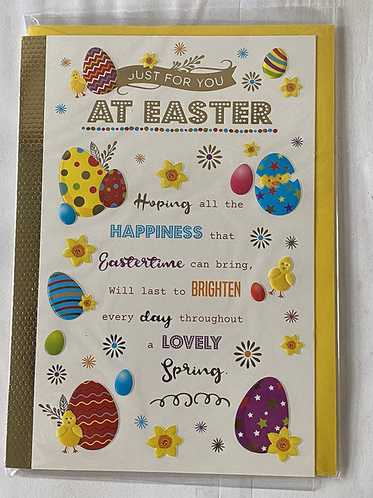 Just For You At Easter Card Open General Multi Words/Multi Easter Eggs Foil Detail