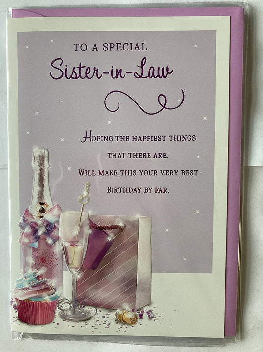 To A Special Sister-In-Law Birthday Card Purple-Champagne/Gift bag/Purple Words Foil Detail(PH47332A)