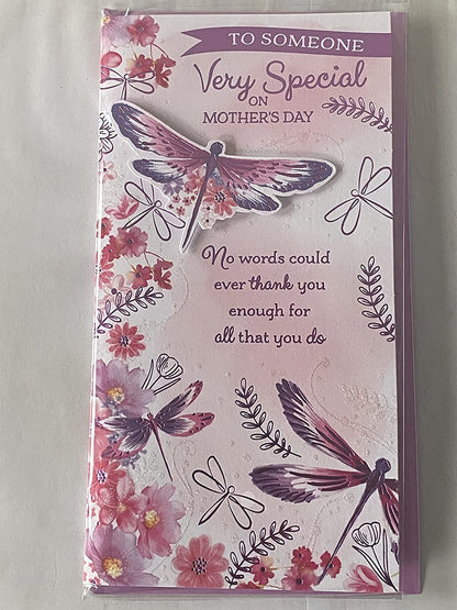 To Someone Very Special On Mother's Day Mothers Day Card Butterflies/Flowers/Purple Words 3D/Glitter//Foil Detail