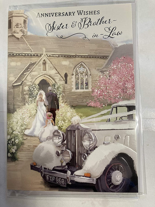 Anniversary Wishes Sister & Brother-in-Law Wedding Anniversary Card Church/Car/Bride Foil Detail